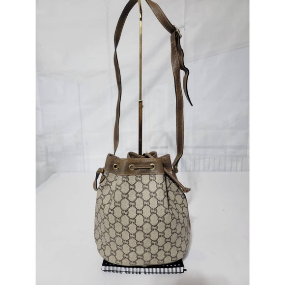 Authentic GUCCI Vintage GG Plus Shoulder Cross Drawstring Bag Beige/Brown - Picture 3 of 16